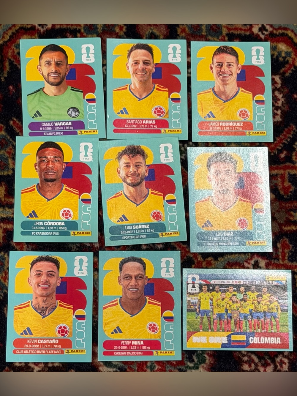 WORLD CUP 2026 PANINI STICKER COLOMBIA SOCCER  TEAM. LOT OF 9 STICKERS. BRASIL